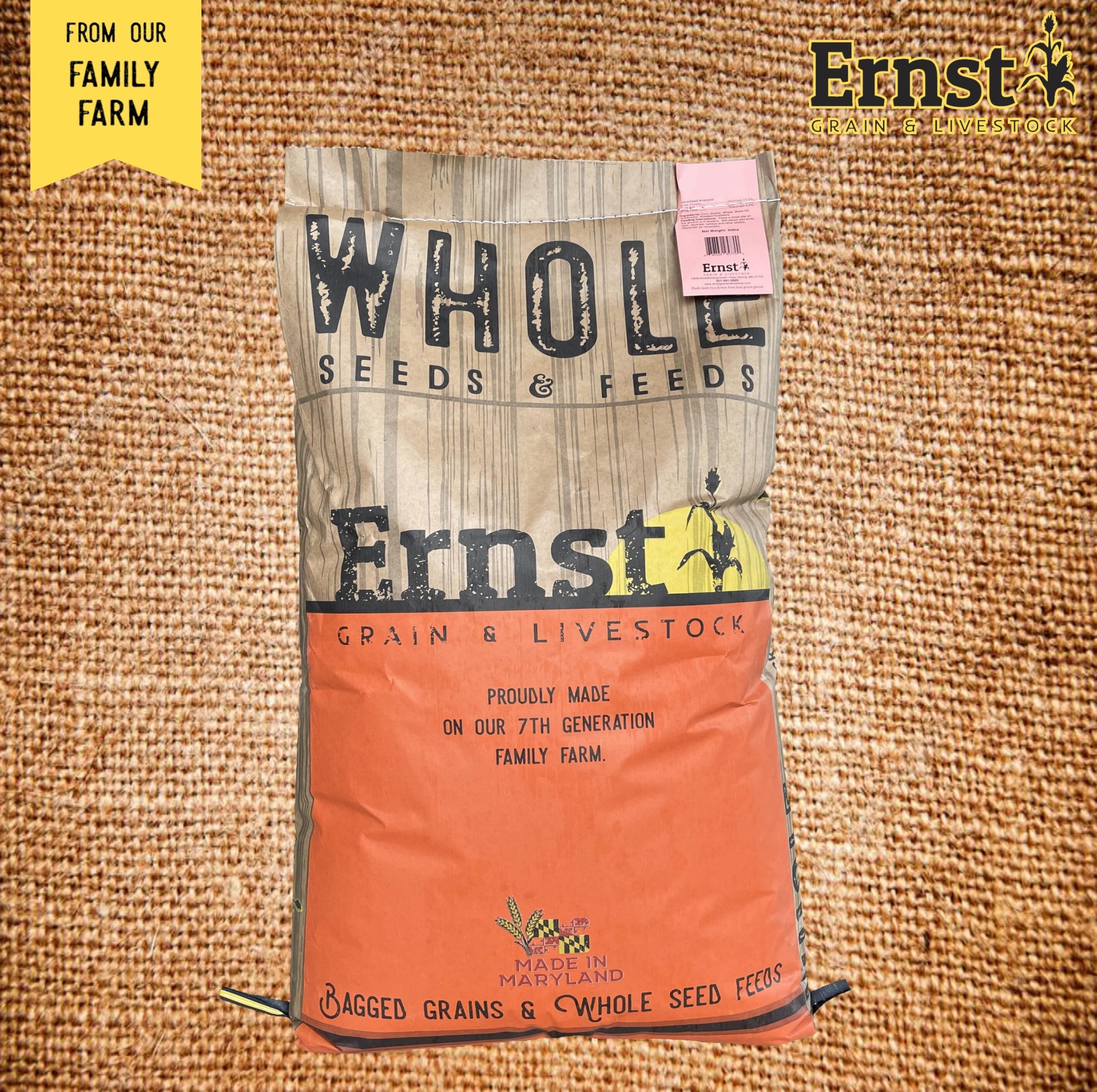Etiqueta No OGM en el empaque Ernst Grain & Livestock.