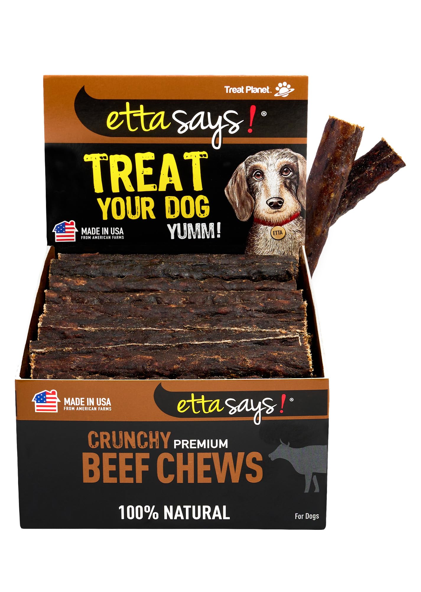 Etta Says! Masticables de carne de 4.5 pulgadas para perros, sabor natural.
