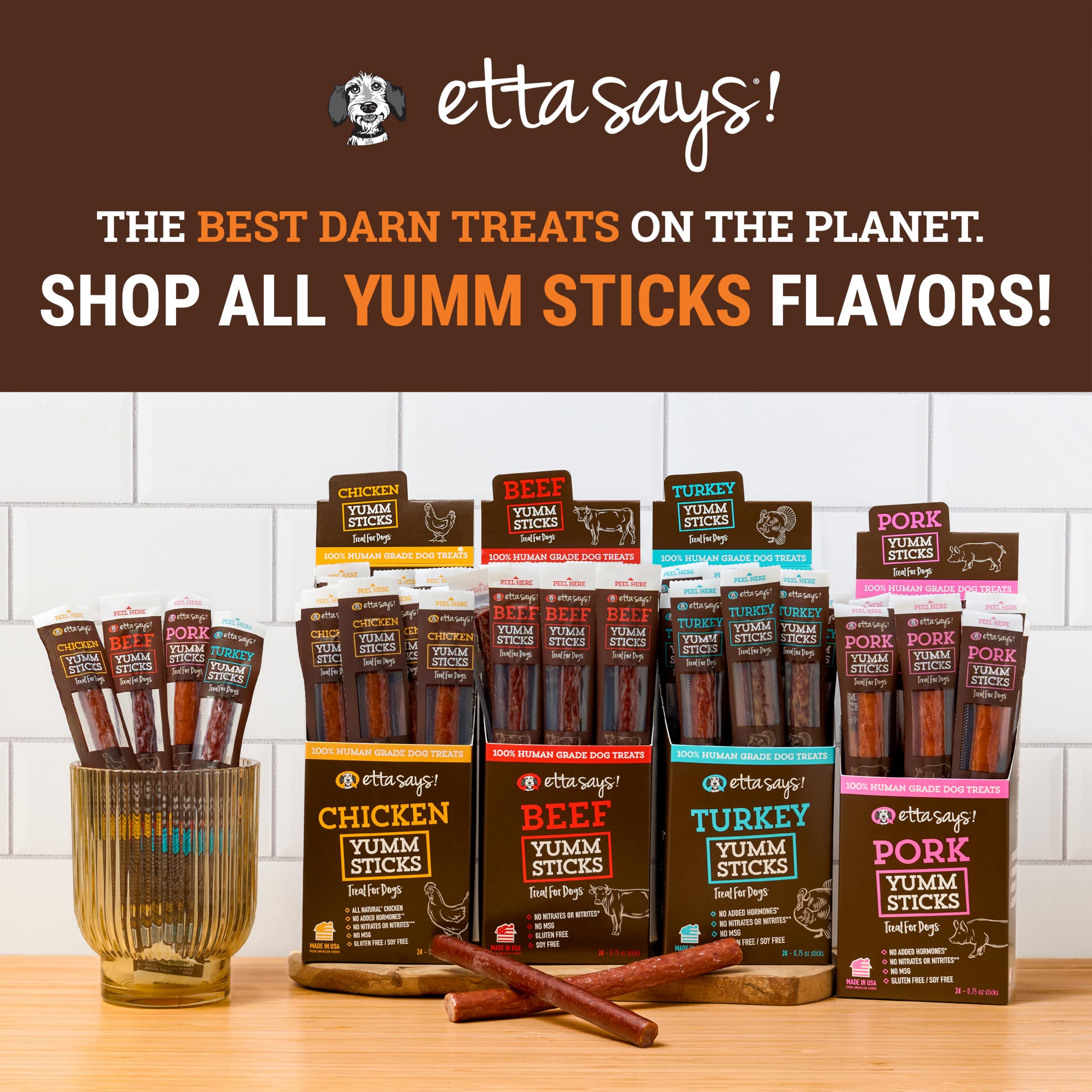 etta says! Yumm Sticks – envueltas individualmente para mantener la frescura