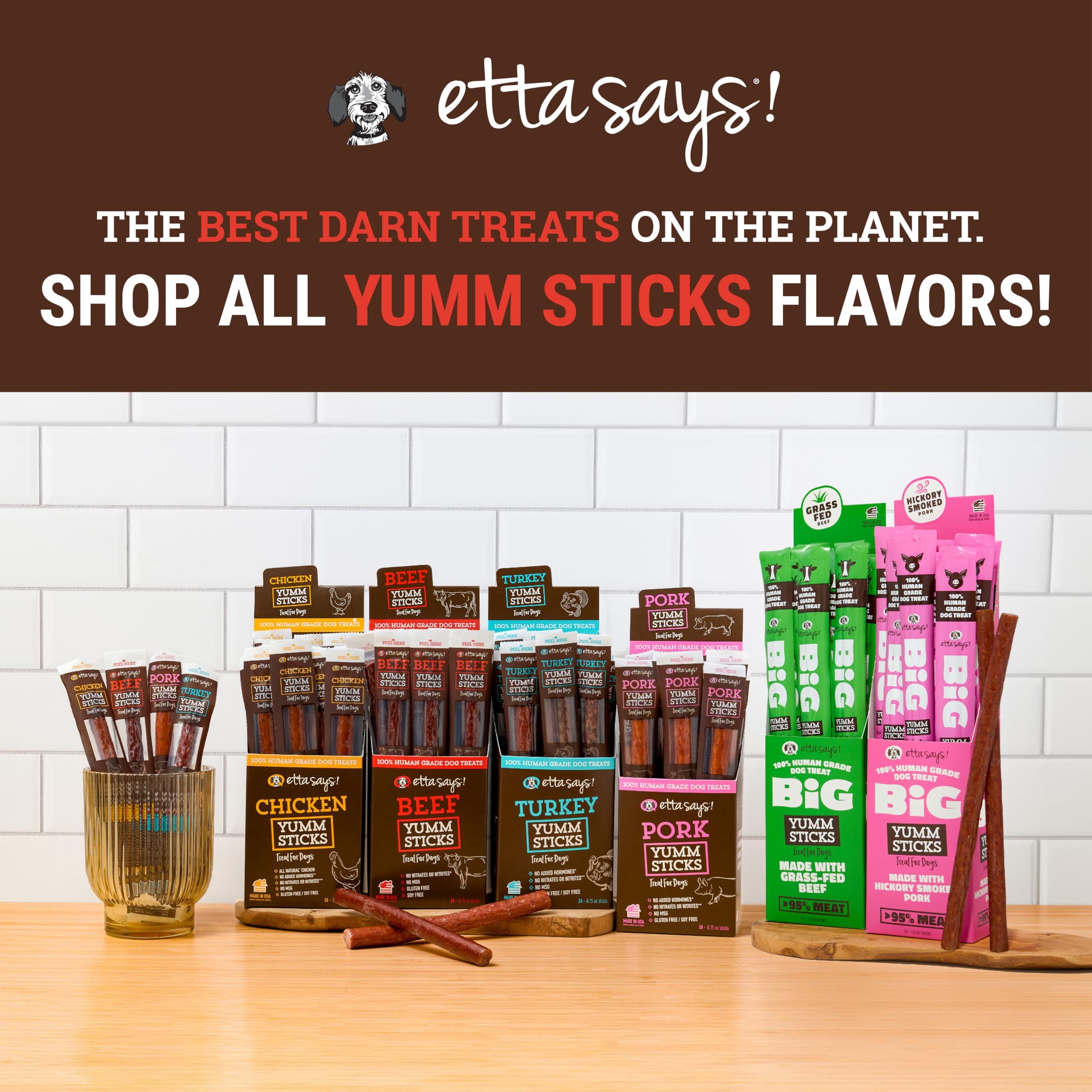 etta says! Yumm Sticks: porciones envueltas para recompensa práctica.