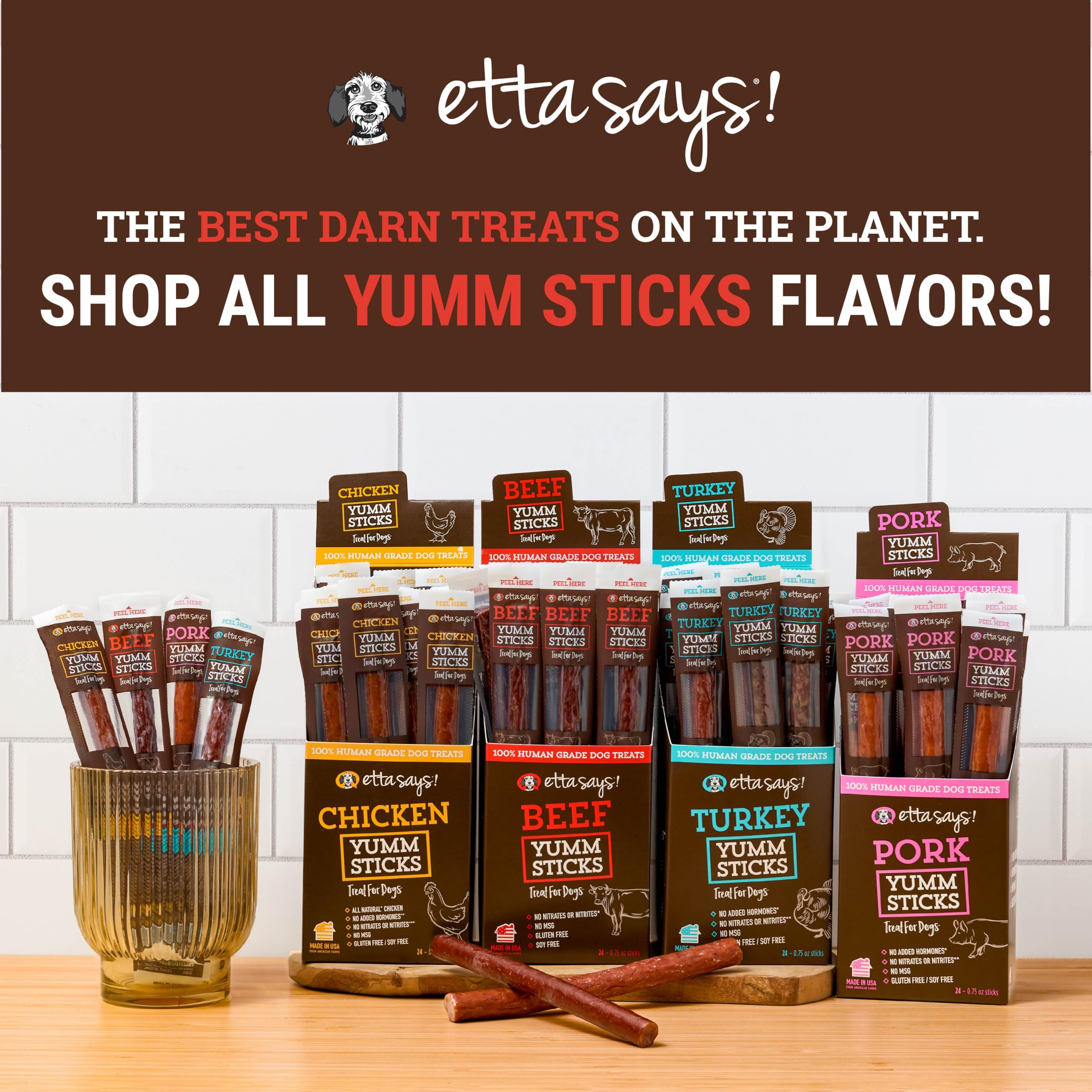 etta says! Yumm Sticks ideal como premio y refuerzo durante el entrenamiento.