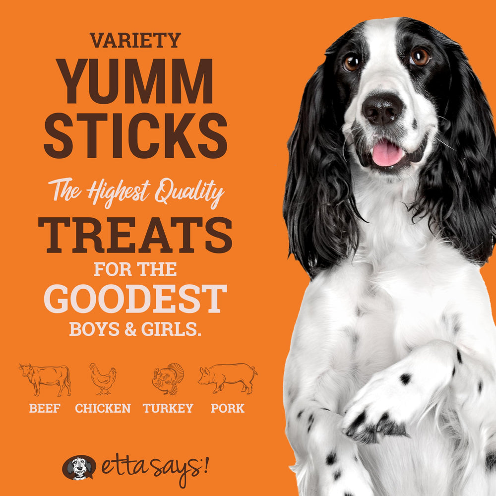 etta says! Yumm Sticks tiras de pollo, snack proteico para recompensas de entrenamiento.