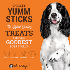 etta says! Yumm Sticks tiras de pollo, snack proteico para recompensas de entrenamiento.