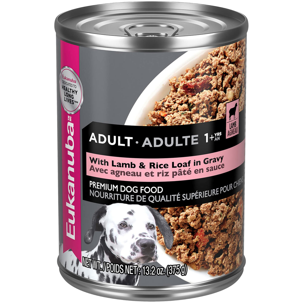 Eukanuba Adulto con cordero y arroz, lata abierta para alimentar perros activos