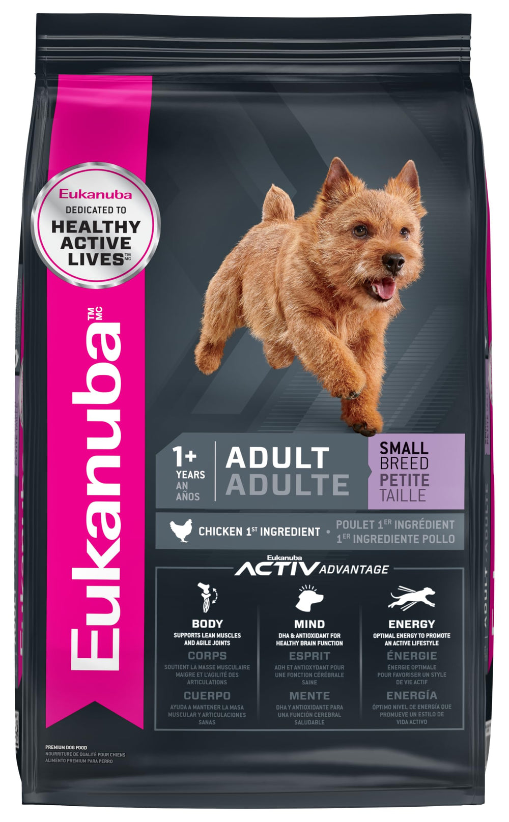 Eukanuba para raza pequeña croquetas secas, nutrición completa para perros activos.