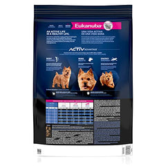 Eukanuba Senior Small Breed croquetas en forma de S, crocantes para dientes sanos.