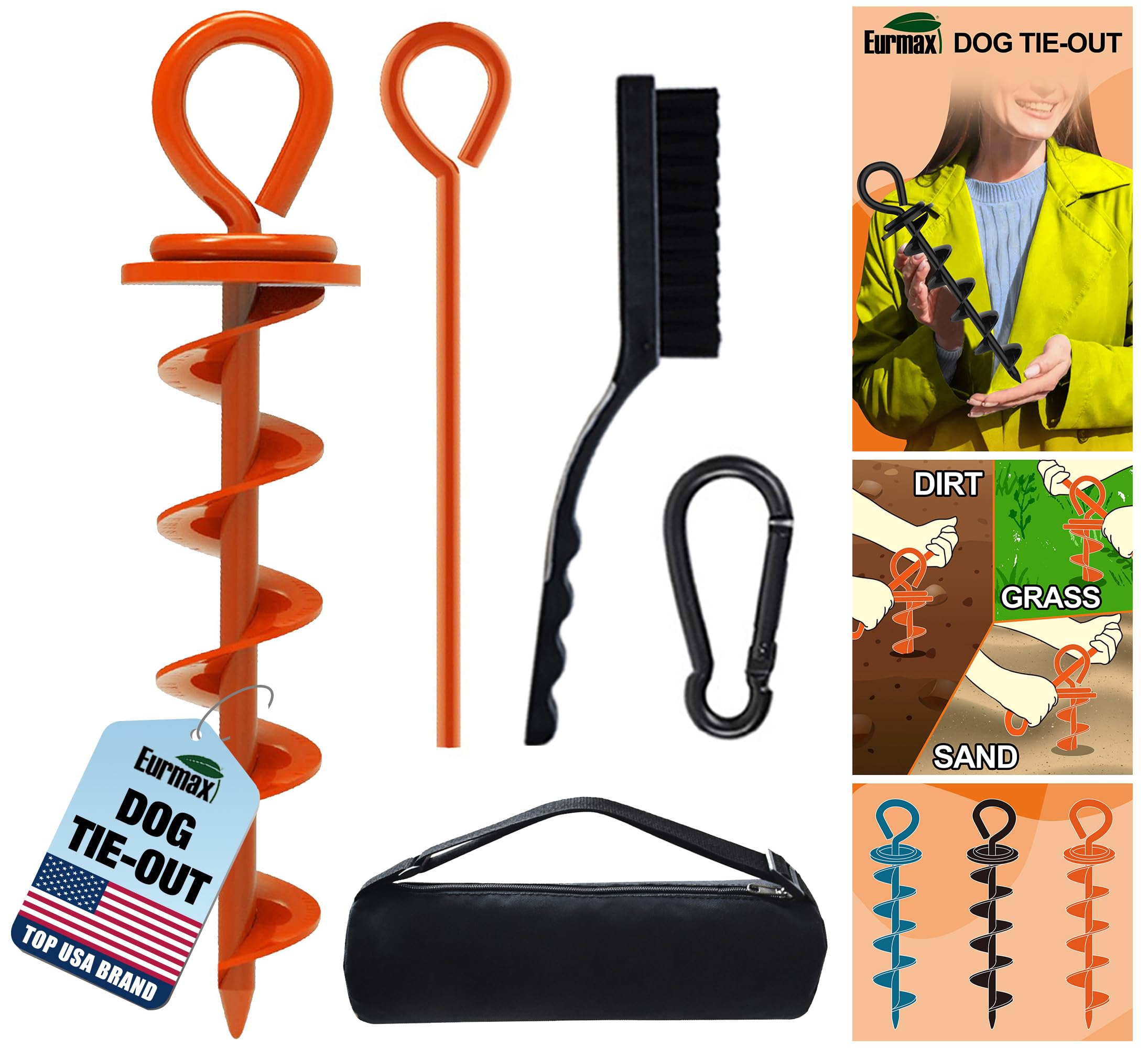 Estaca Eurmax de sujeción para exterior naranja, ideal para perros grandes.