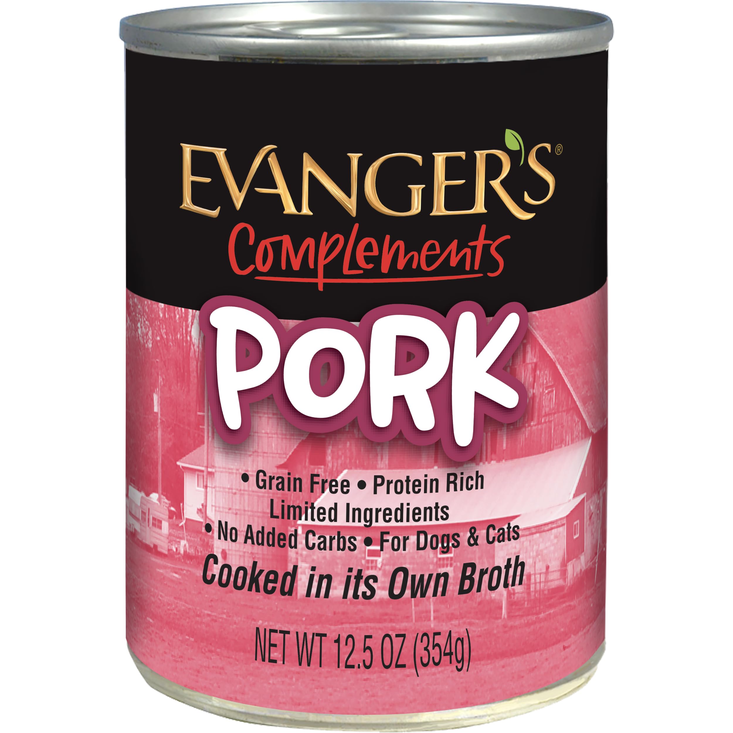 Evanger's Complements cerdo sin grano en lata: opción limpia para dietas sensibles.