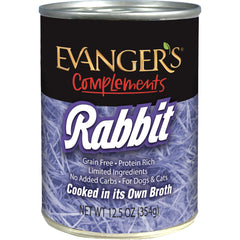 Evanger's Complements Rabbit: lata abierta, sabor natural y humedad para mascotas.