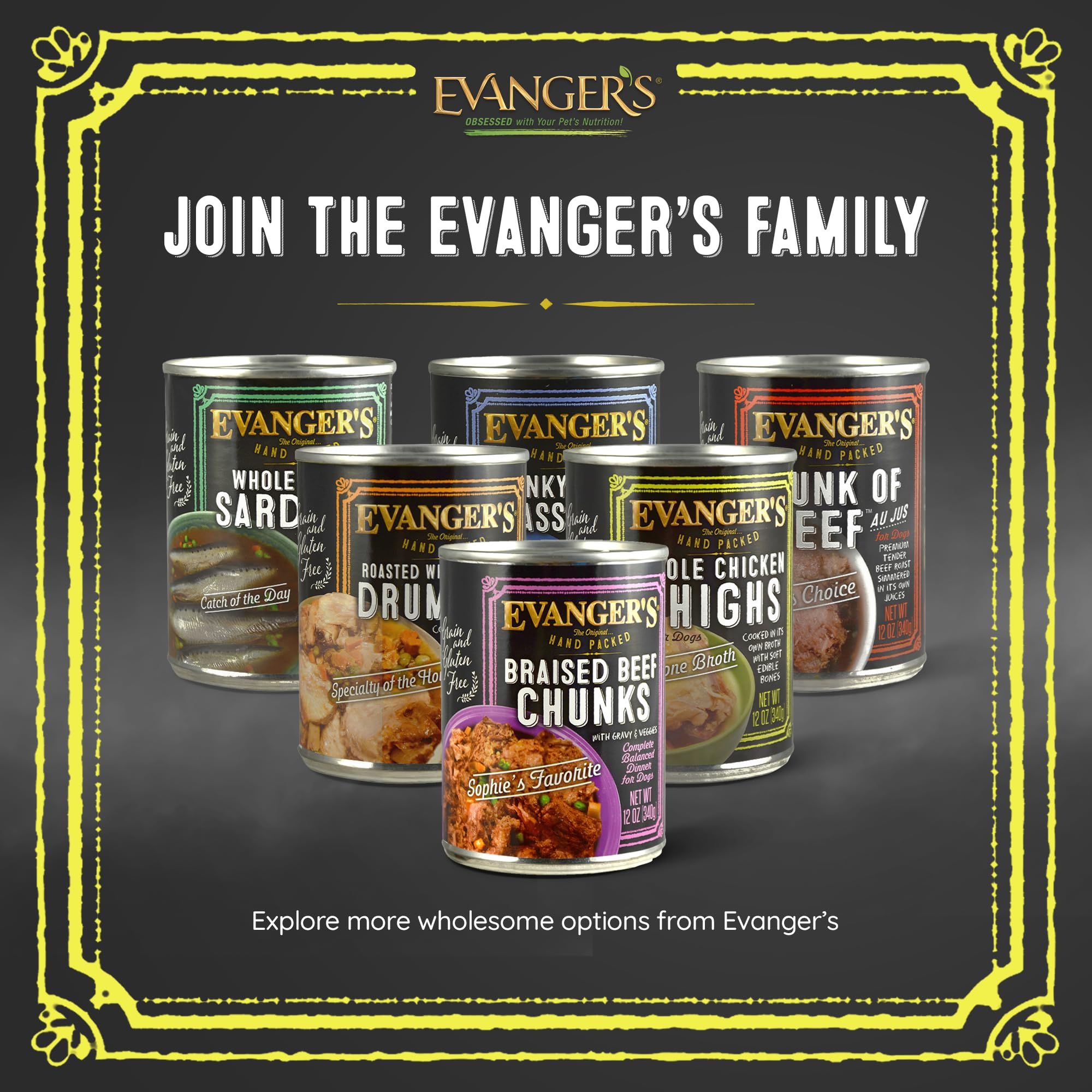 Evanger's Heritage Classics: comida húmeda para perros en trozos tiernos, sabor real.
