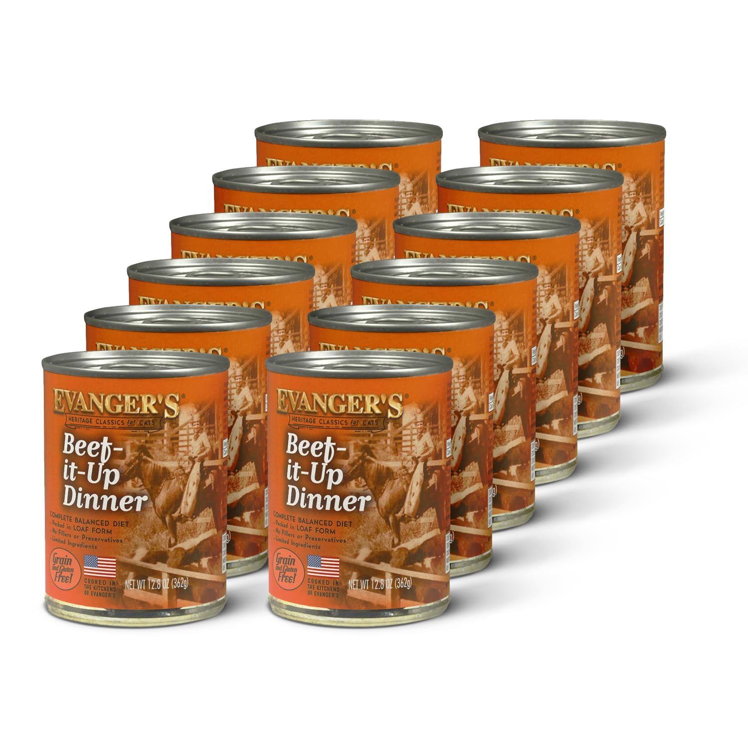 Evanger's res en lata de 354 g lista para alimentar gatos.