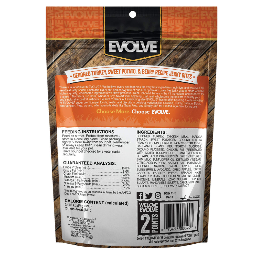 Bocados de pavo con bayas de Evolve, suaves y sabrosos para perros.