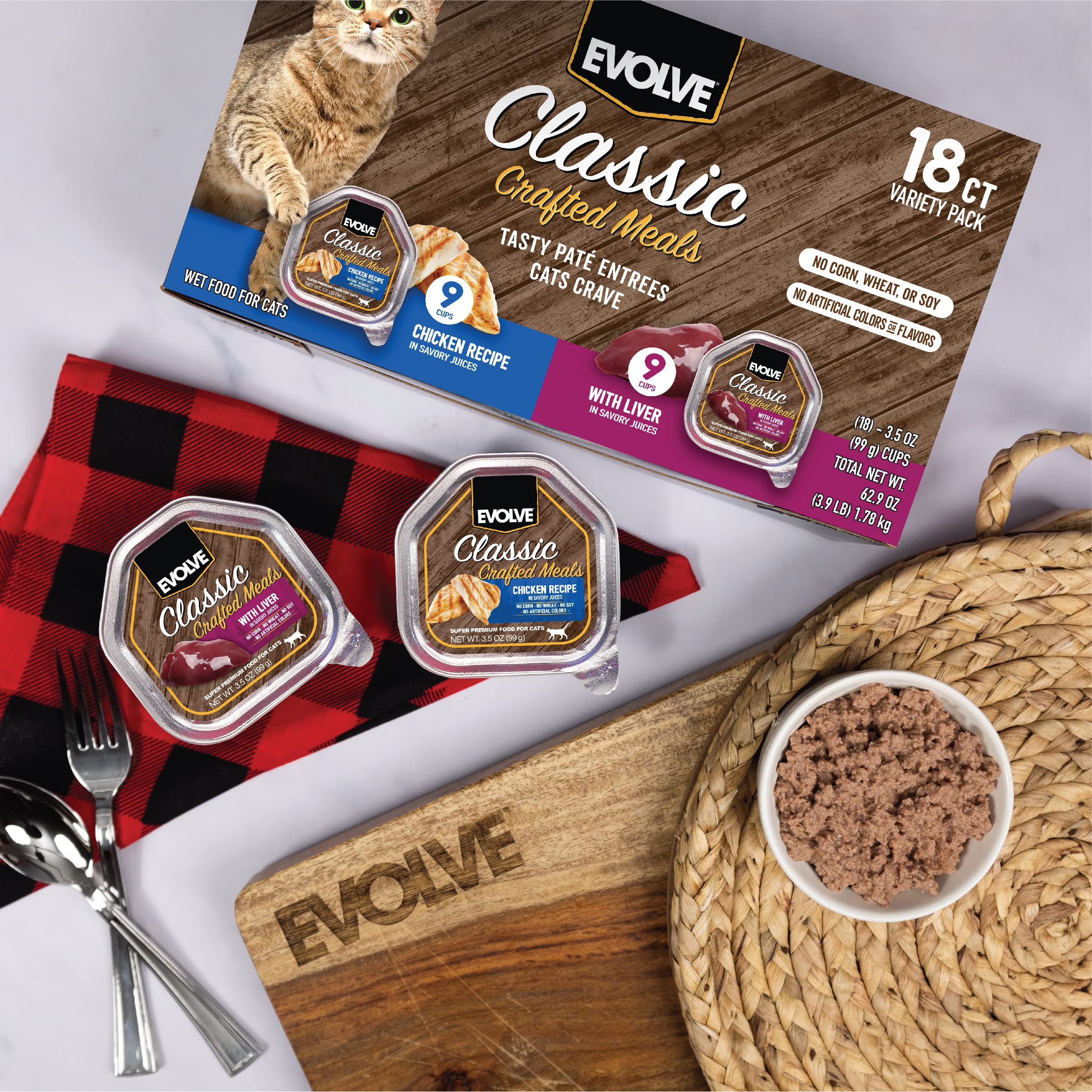 Evolve Gatos Porciones Prácticas 3oz: porciones listas para servir.