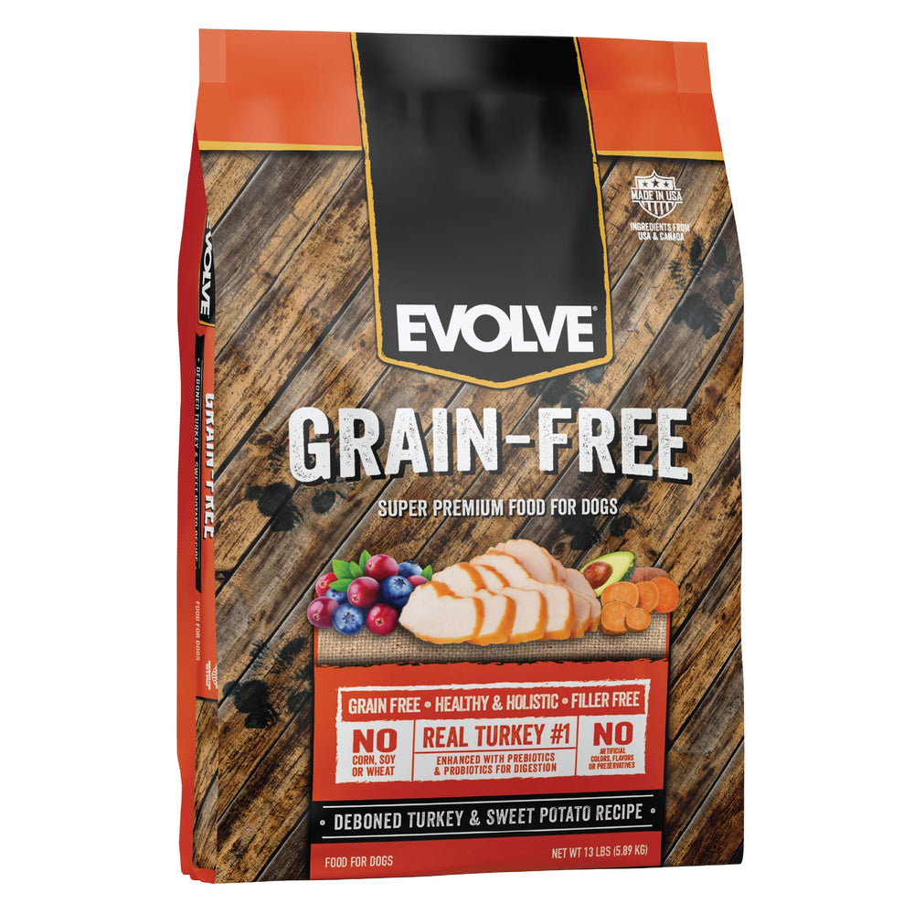 Evolve: pavo deshuesado y batata dulce, alimento principal para perros activos.