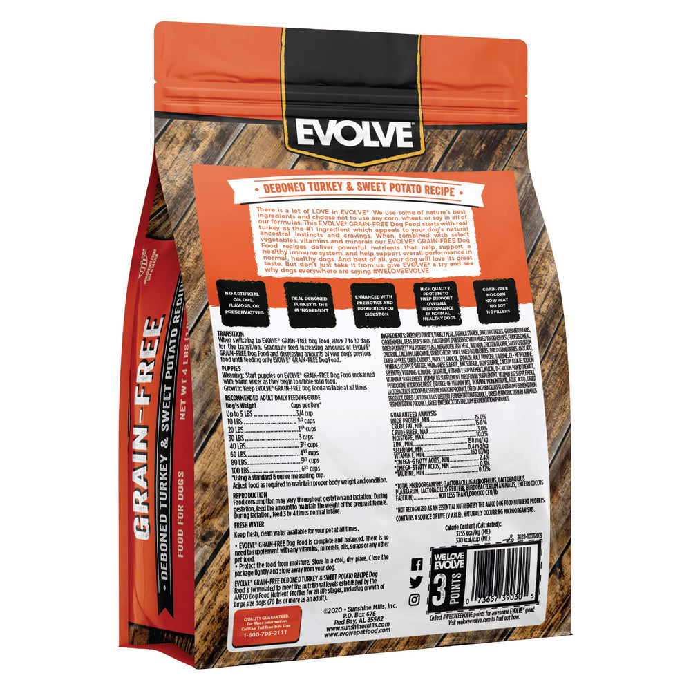 Evolve sin grano pavo, croquetas, sabor que encanta a muchos perros.
