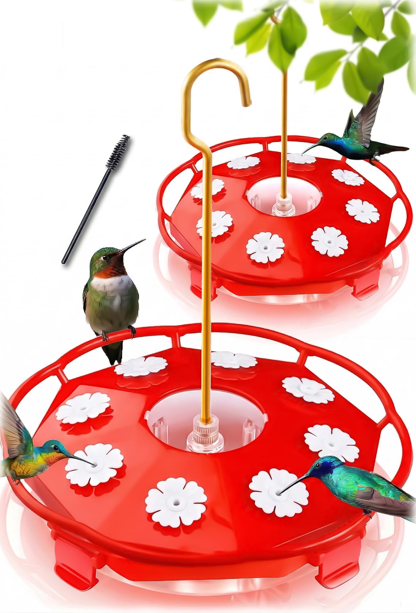 Comedero eWonLife con tapa roja atrae colibríes desde la distancia.