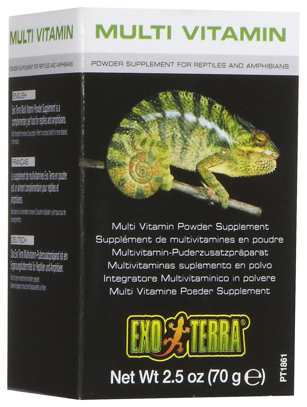 Exo Terra polvo multivitamínico para cubrir nutrientes en frutas y verduras.