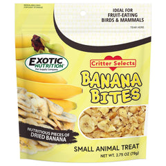 Exotic Nutrition Banana Bites, embalaje práctico para snack ligero y conveniente.