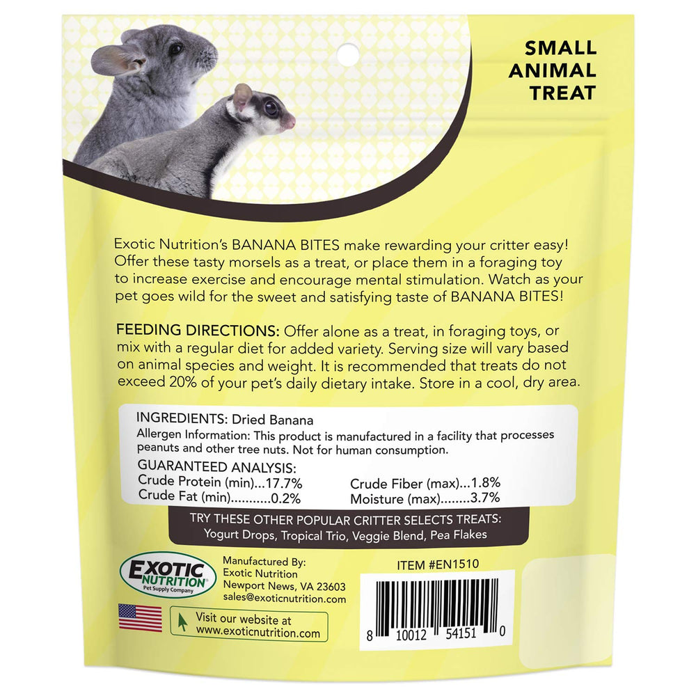 Exotic Nutrition Banana Bites, porciones para manos facilitan premiar y entrenar.