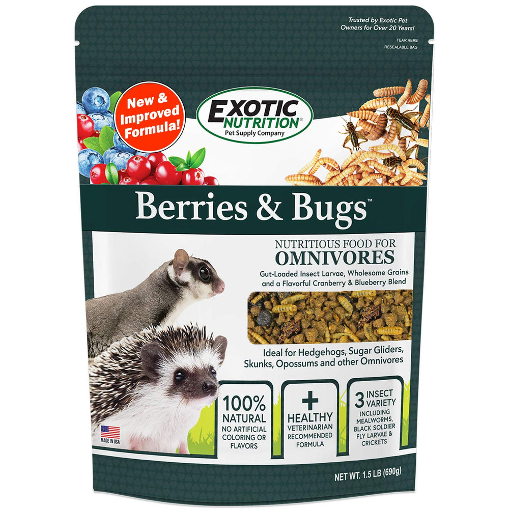 Exotic Nutrition bayas y bichos: ingredientes naturales de alta proteína para insectívoros.