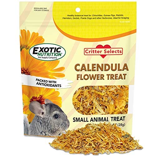 Exotic Nutrition Calendula Flower Treat: flor seca lista para forraje y enriquecimiento.