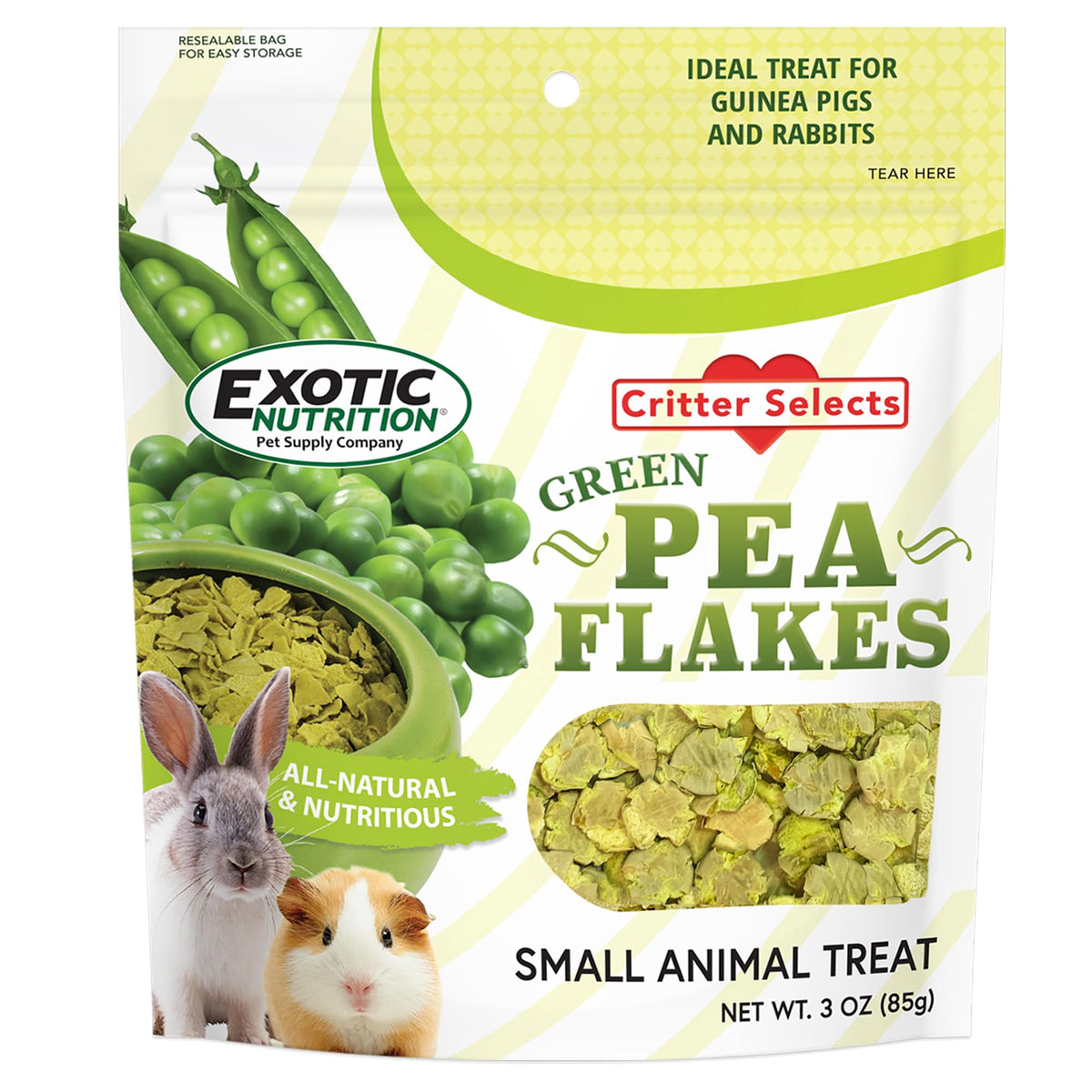 Exotic Nutrition copos de guisante verde 3oz, snack saludable para mascotas pequeñas.