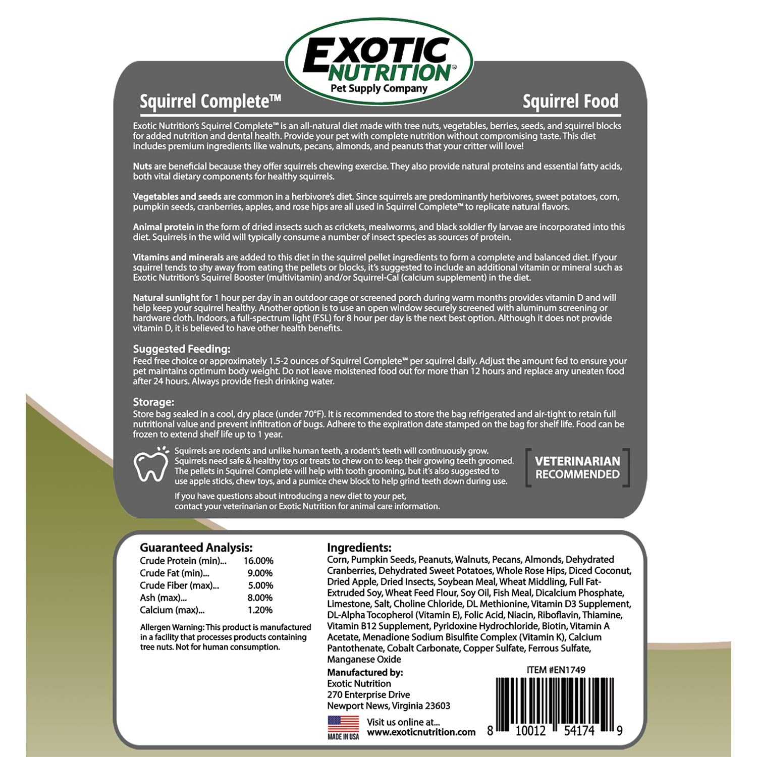 Ardillas terrestres, grises y voladoras consumen Exotic Nutrition Completo, dieta versátil