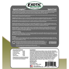 Ardillas terrestres, grises y voladoras consumen Exotic Nutrition Completo, dieta versátil