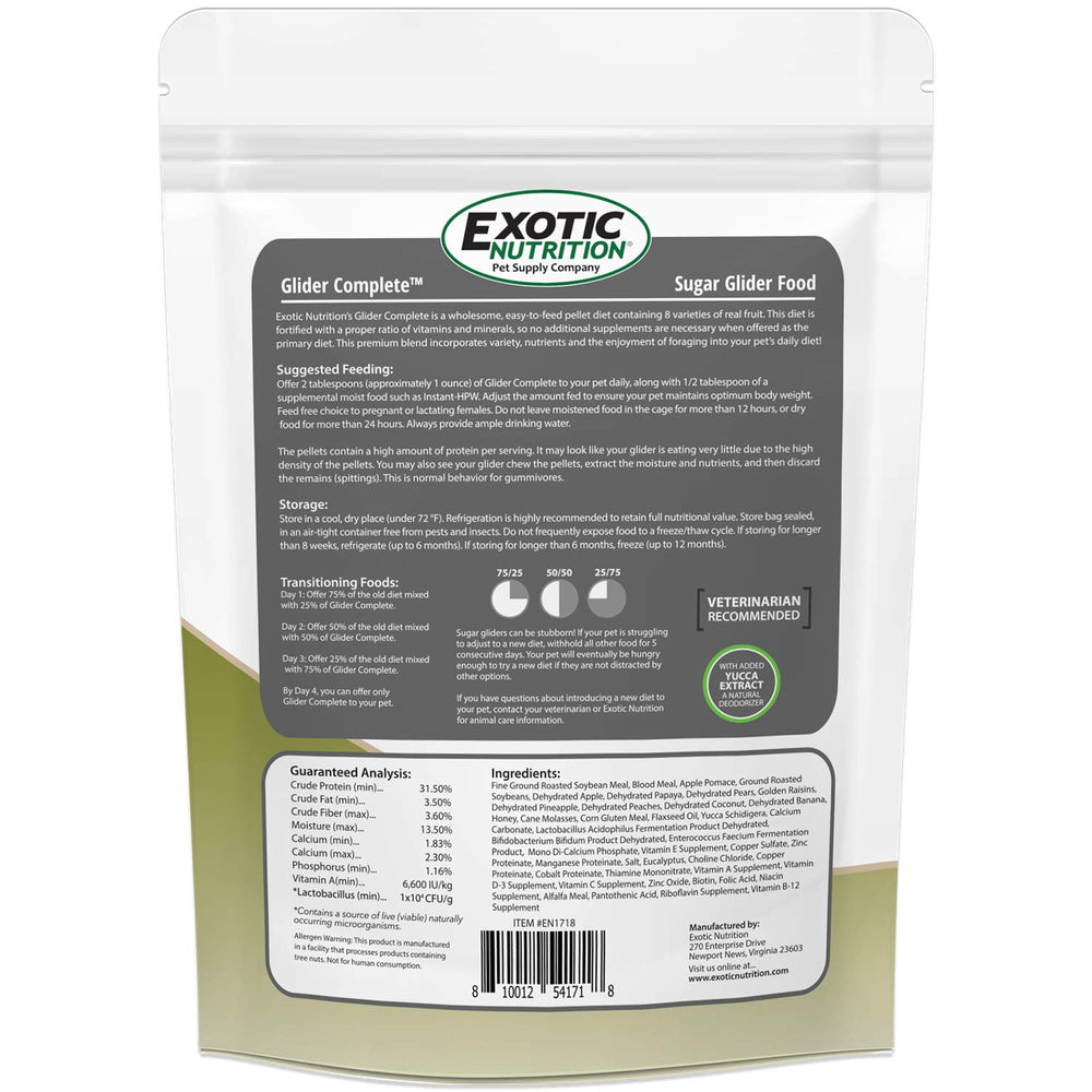 Glider Complete de Exotic Nutrition dieta completa para crecimiento de ardilla voladora