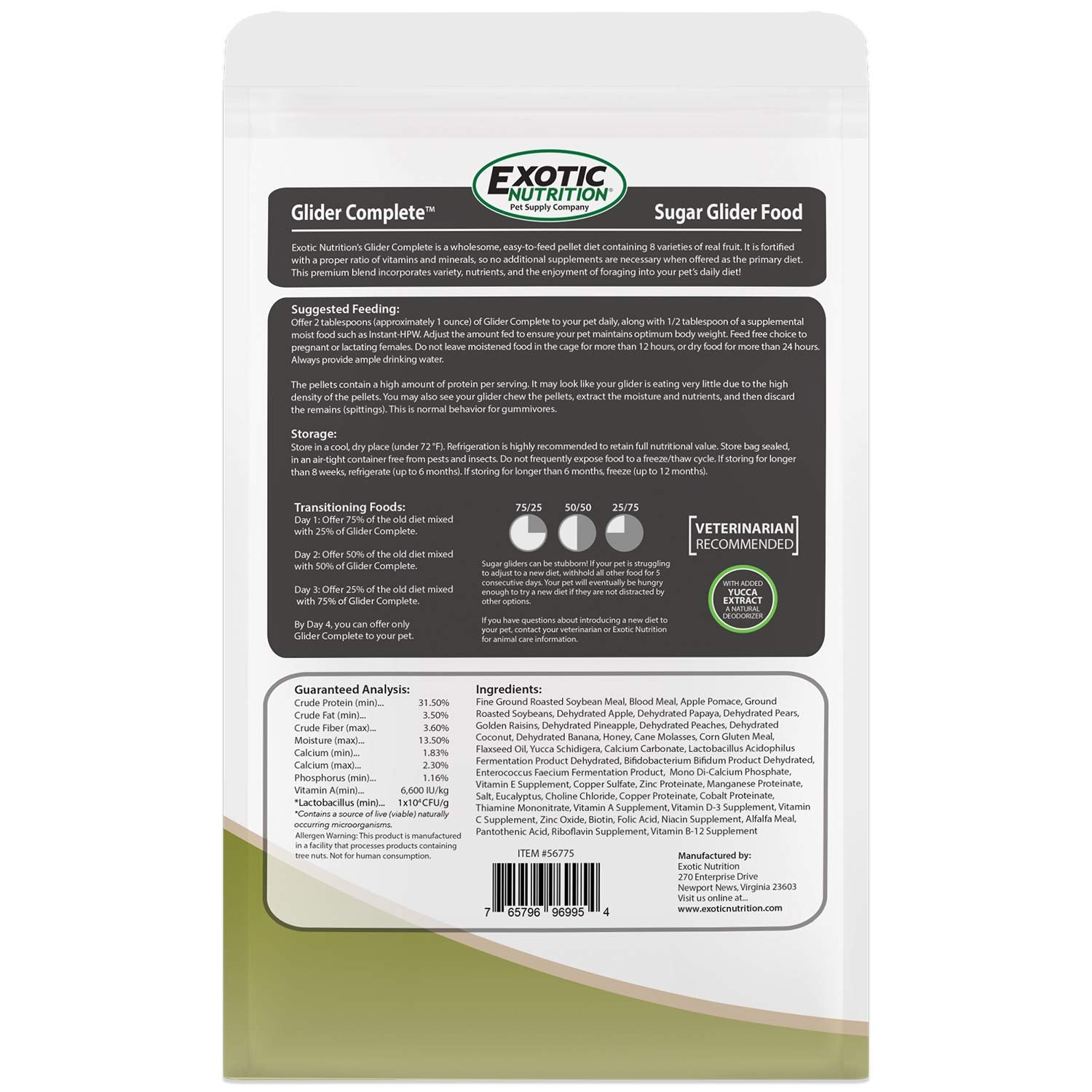 Exotic Nutrition Glider Complete contiene proteína de alta calidad para desarrollo diario.