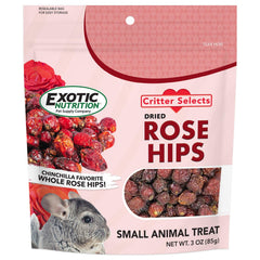 Exotic Nutrition hipos de rosa secos en envase, snack natural para roedores.
