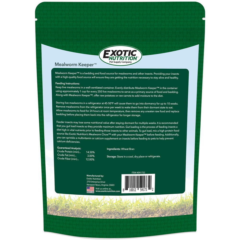Exotic Nutrition Mealworm Keeper, alimento balanceado para gusanos de harina y conservación.