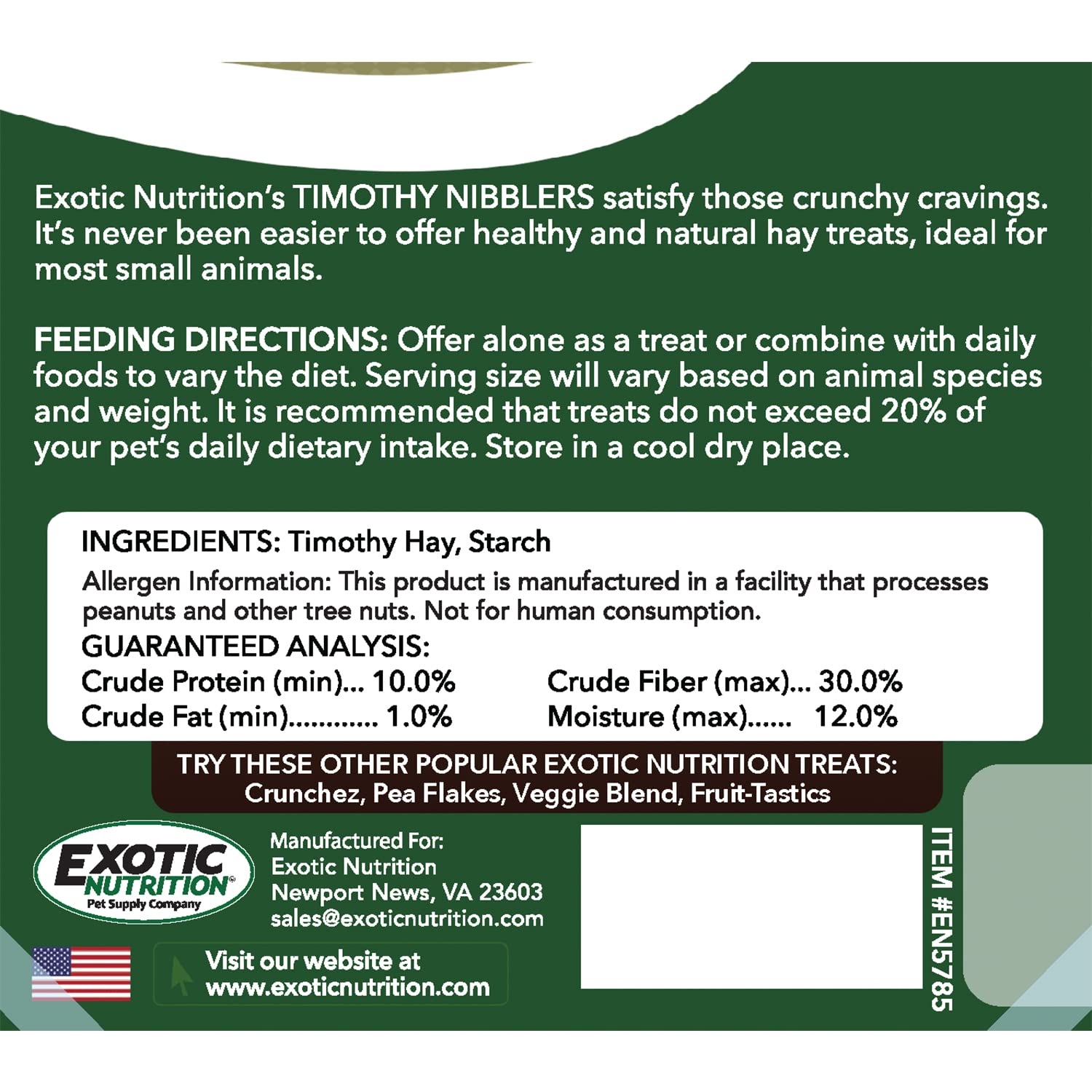 Exotic Nutrition mordiscos Timothy, para degus, ayuda al cuidado dental diario.