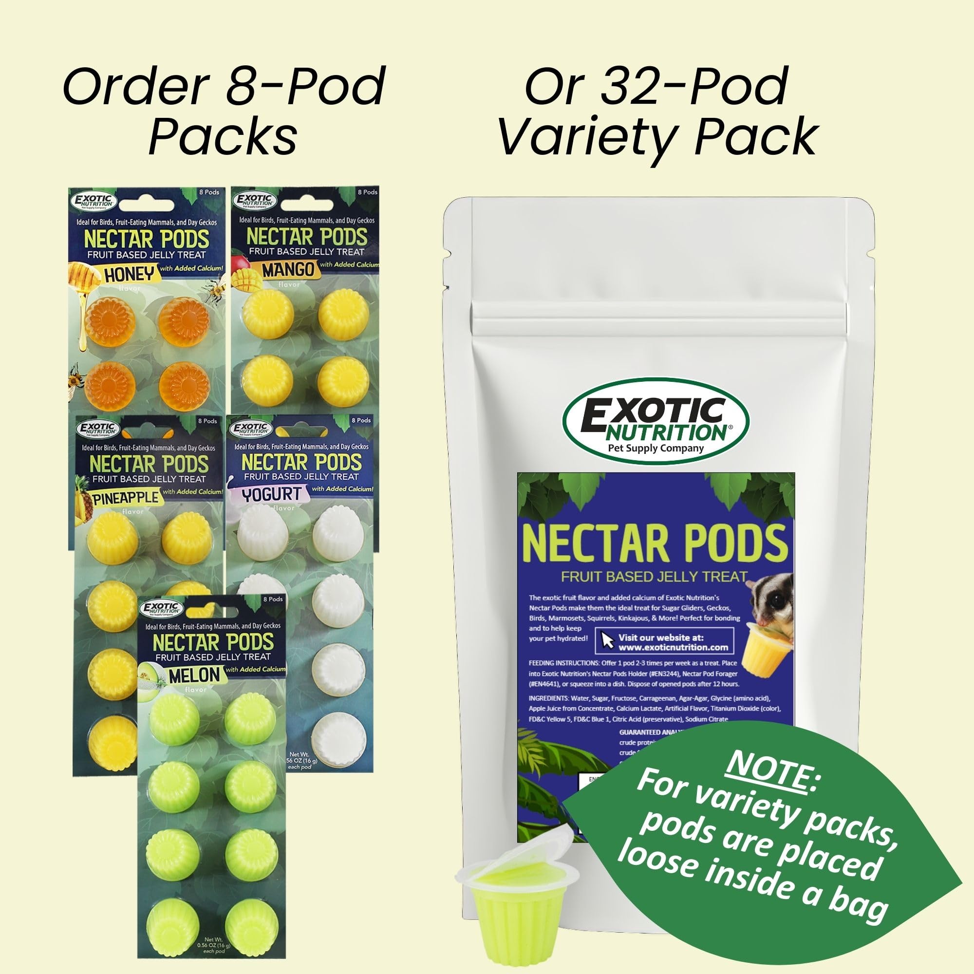 Nectar Pods de Exotic Nutrition: envase práctico con sabor a fruta.