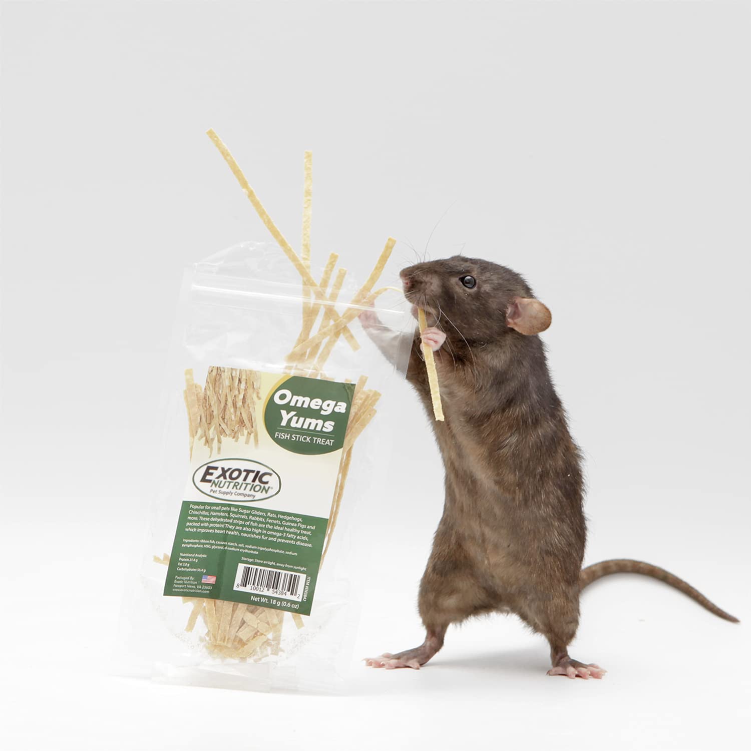 Omega YUMS Exotic Nutrition barrita-pescado para ardillas, aporta nutrientes y sabor.