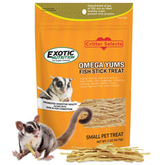 Exotic Nutrition Omega Yums, ingredientes naturales de pescado real para mascotas pequeñas.