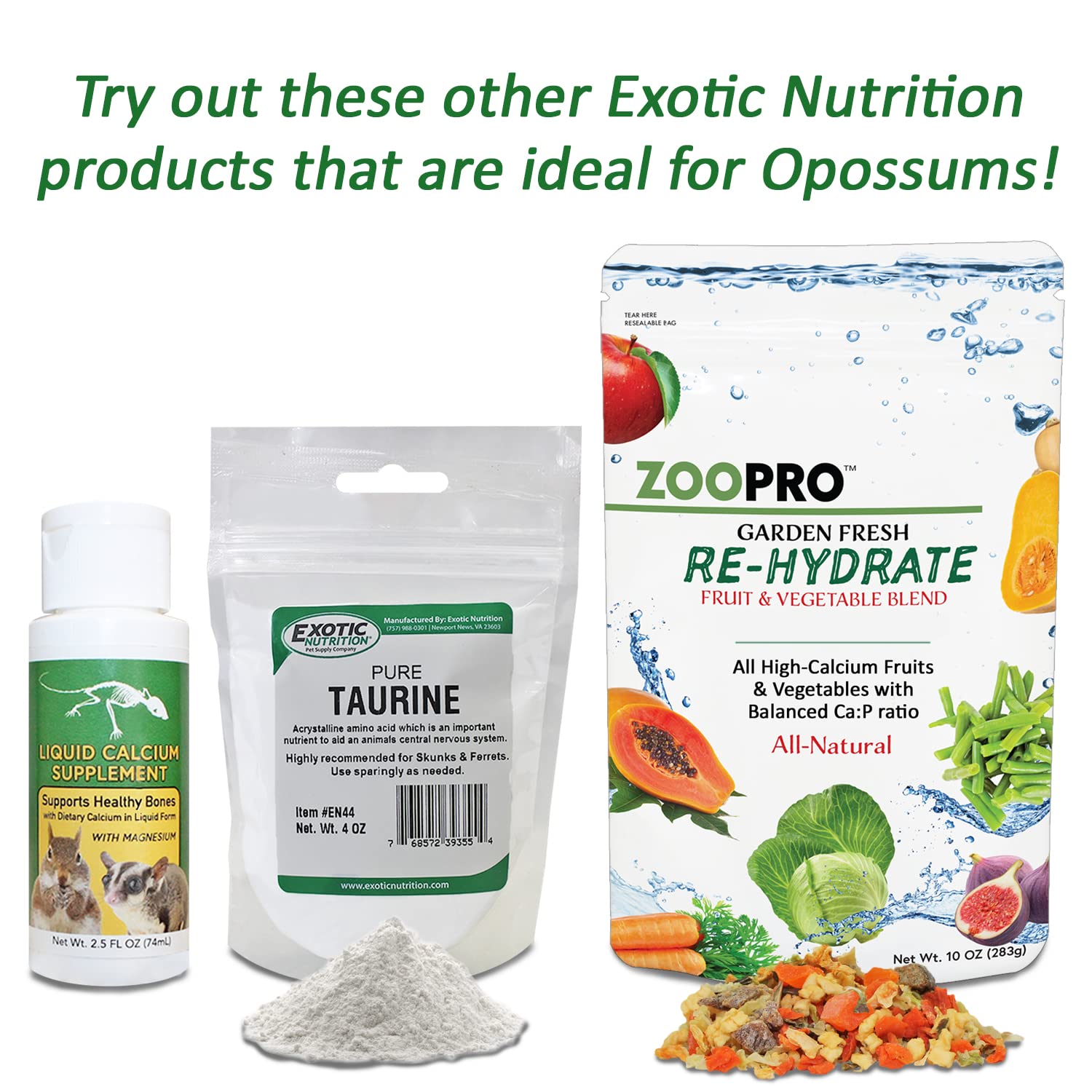Exotic Nutrition Opossum Complete – mélange vitaminé pour un régime complet et sain.