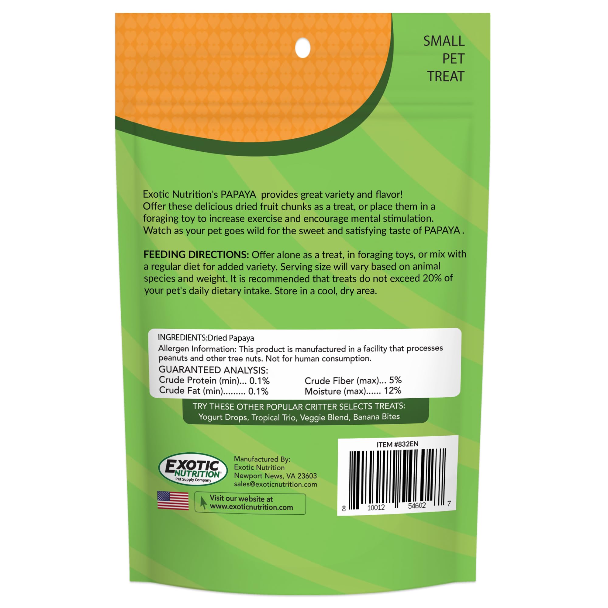 Papaya Treat de Exotic Nutrition: variedad en la dieta para mascotas pequeñas