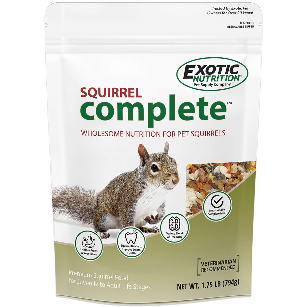 Exotic Nutrition Squirrel Complete en bolsa de 1,75 lb para ardillas.