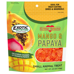 Exotic Nutrition snack Mango y Papaya, ideal como topping para comidas favoritas de mascotas.