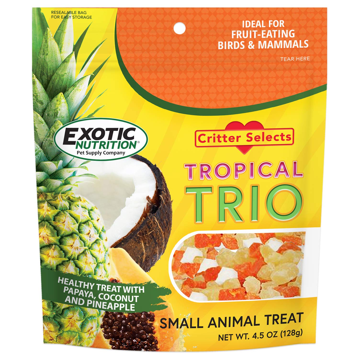 Exotic Nutrition Tropical Trio coco deshidratado para snack y salud dental.