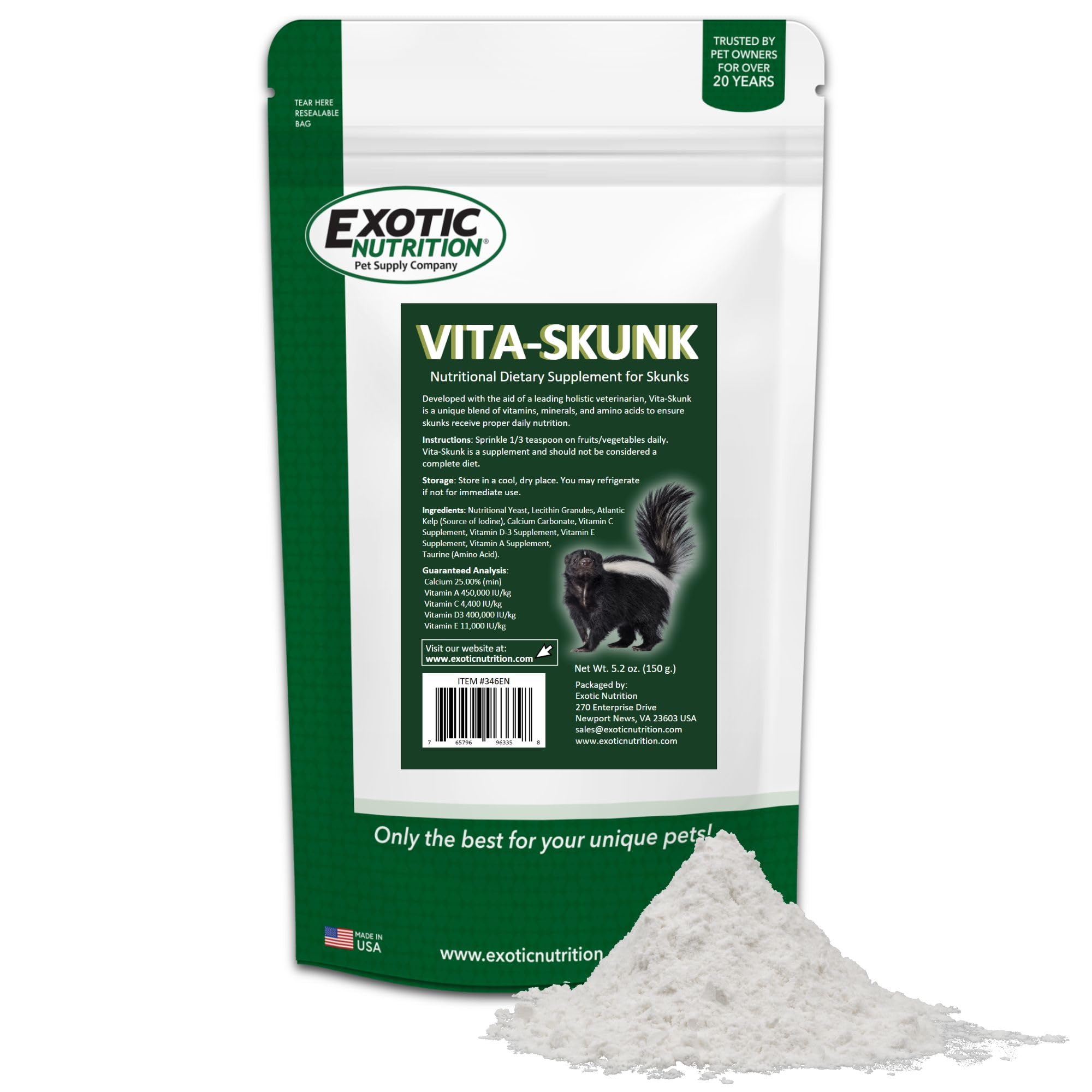 Mezcla de vitaminas y minerales para zorrillos con Vita-Skunk
