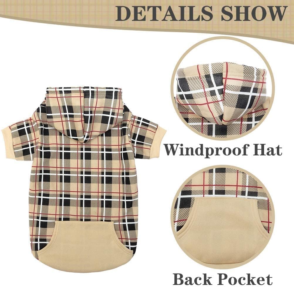 EXPAWLORER Plaid Dog Hoodie detalle de tartán clásico para estética británica