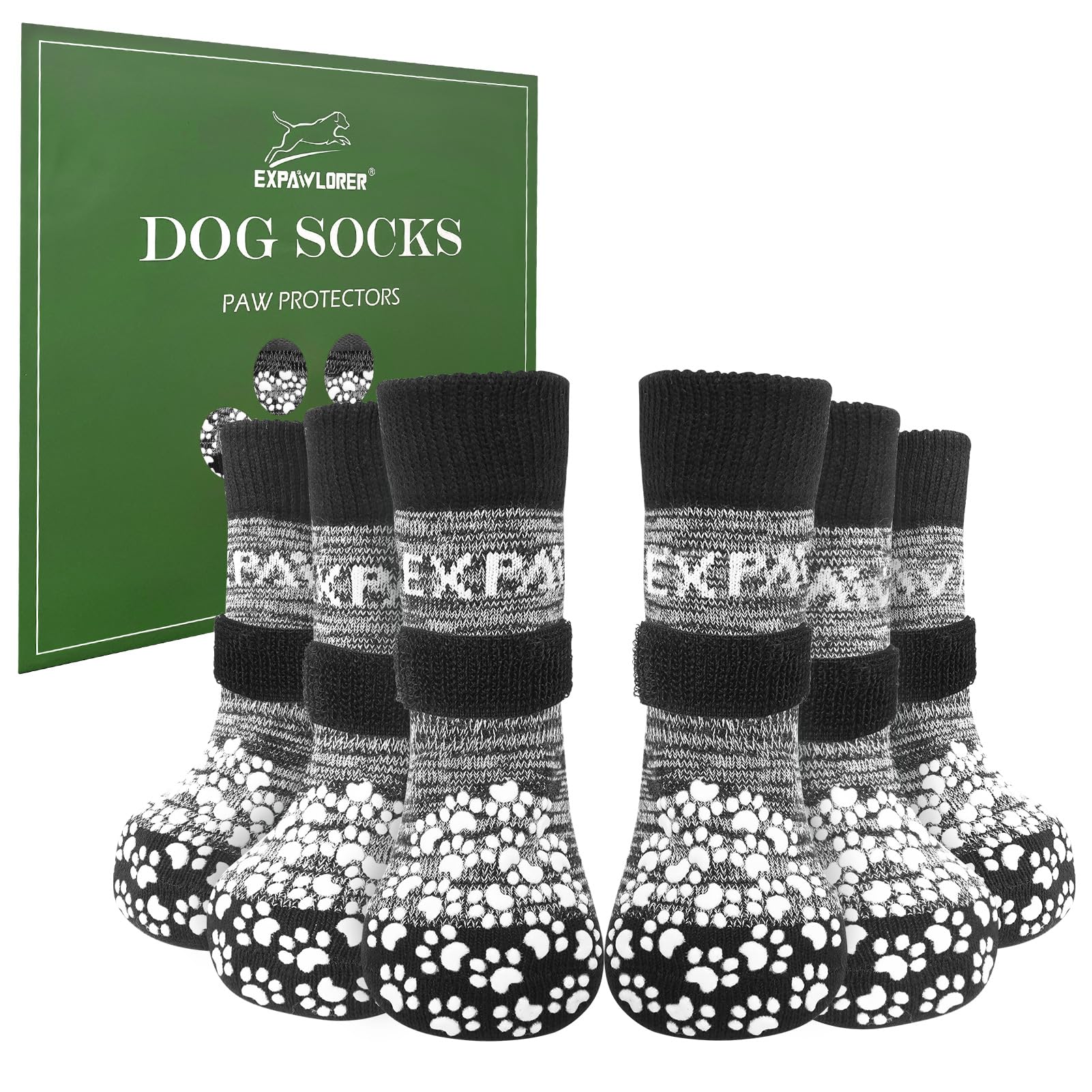 EXPAWLORER calcetines para perros en empaque, ideal para comenzar a usar en casa.