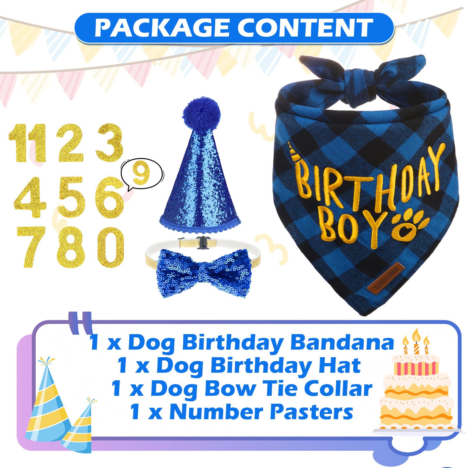 EXPAWLORER sombrero cumpleaños perro, diseño azul para celebraciones.