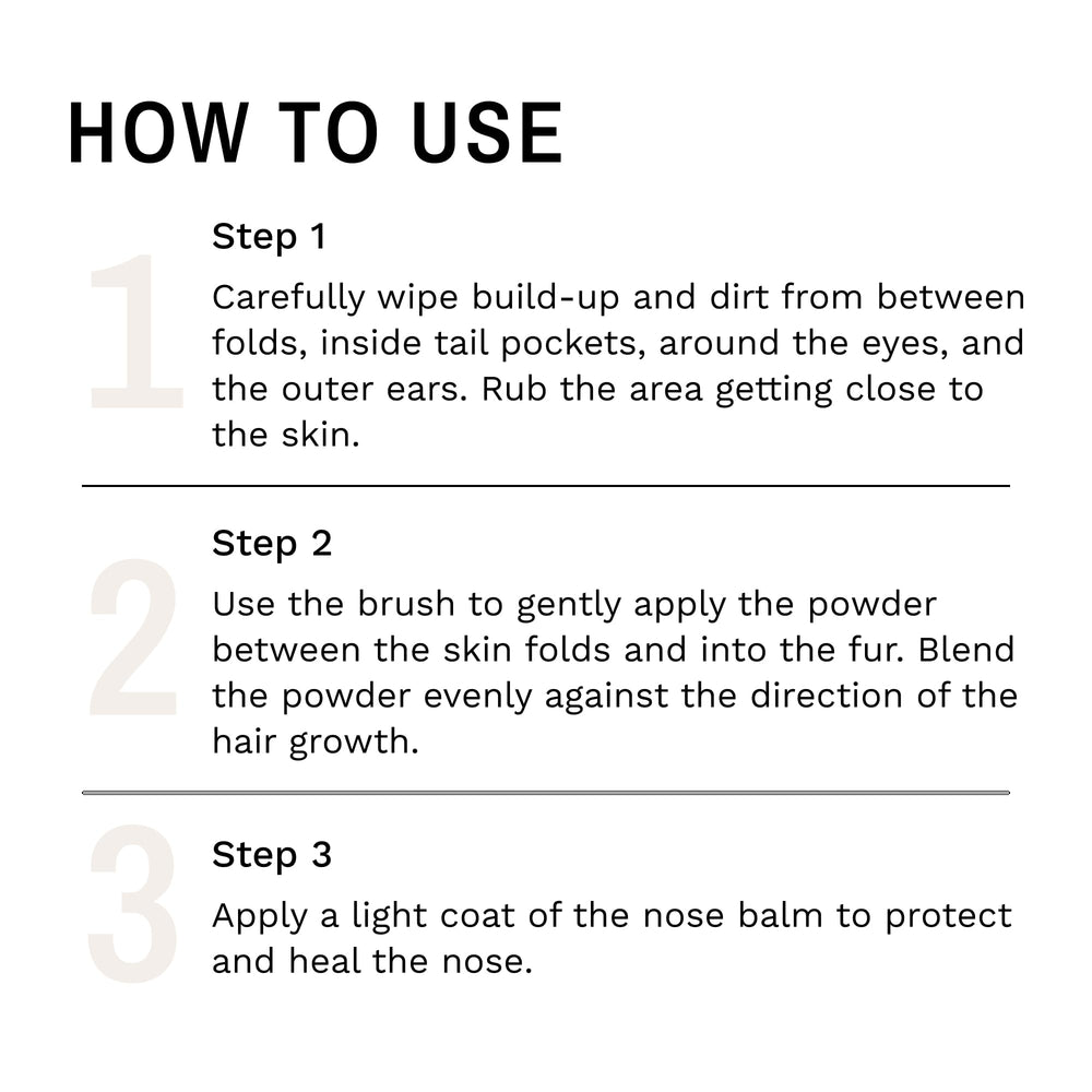 Náriz seca del bulldog tratada con Eye Envy, suave al tacto.