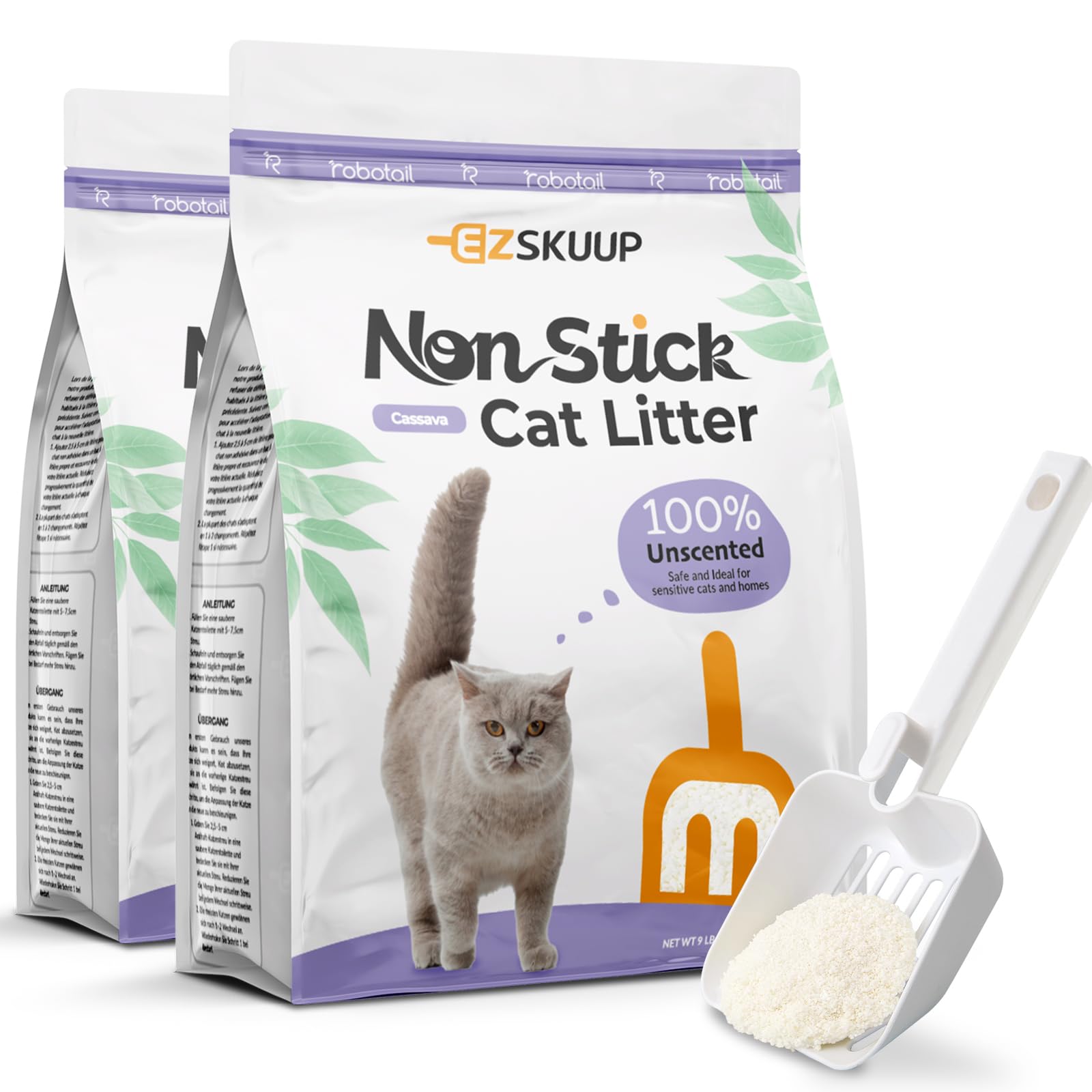 EZSKUUP Litter Cassava empaque frontal, fácil de identificar para comprar.