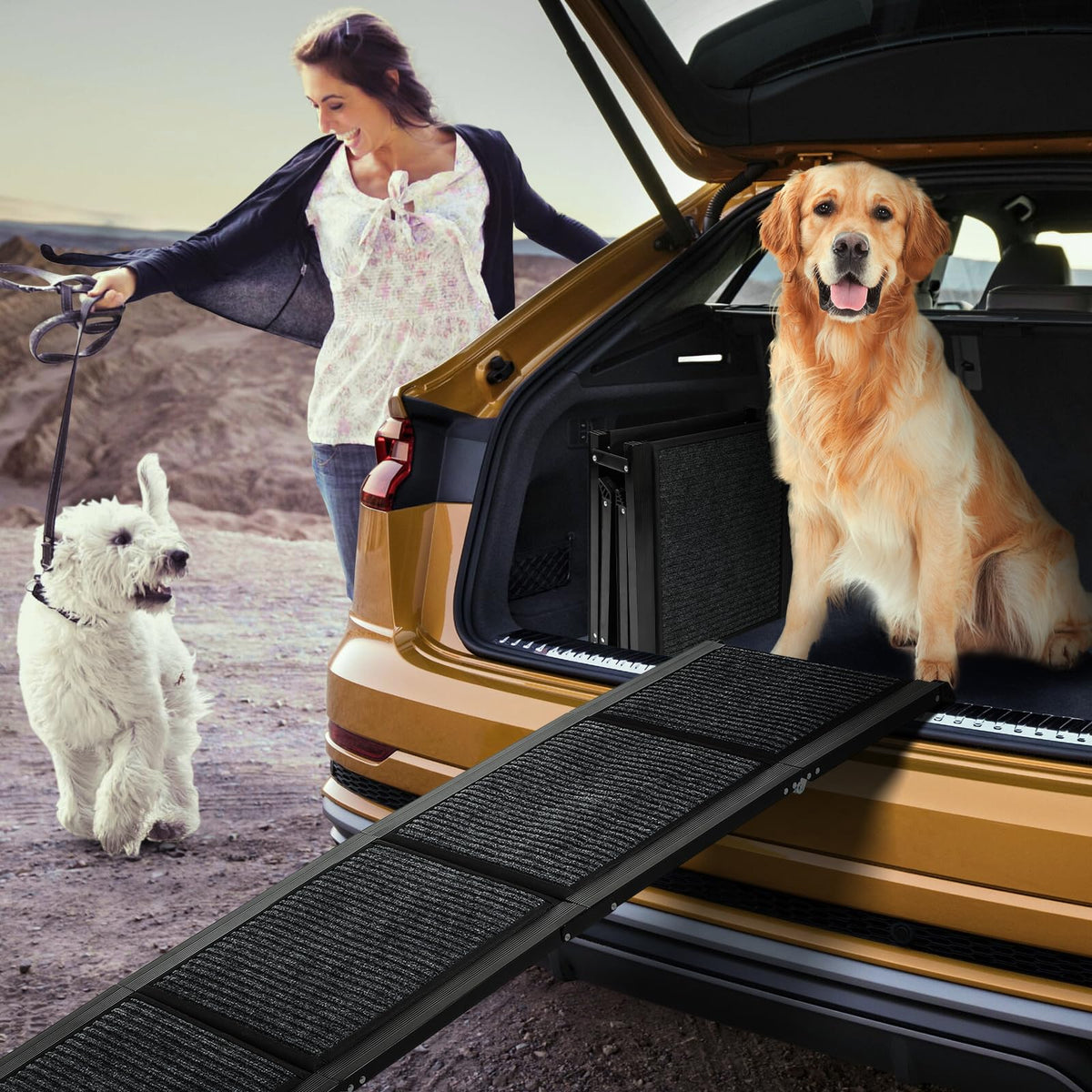 FAHKNS rampa para perros con imagen de coche; subida segura para perros grandes.