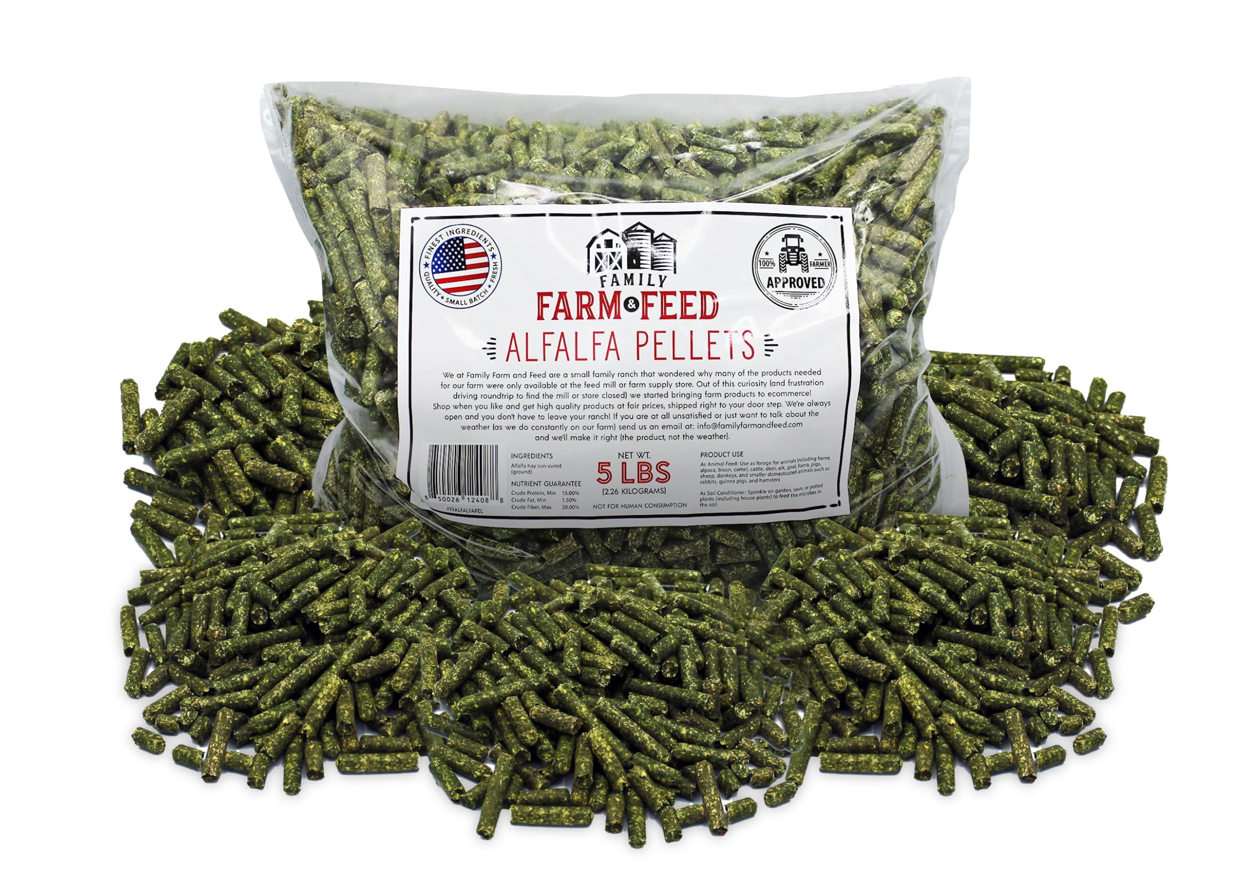 Pellets de alfalfa FAMILY FARM AND FEED, paquete de 5 libras, opción rápida de alimentación
