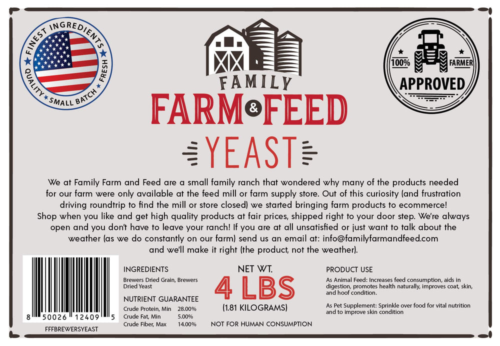 FAMILY FARM AND FEED levadura de cerveza en envase estable para almacenamiento prolongado